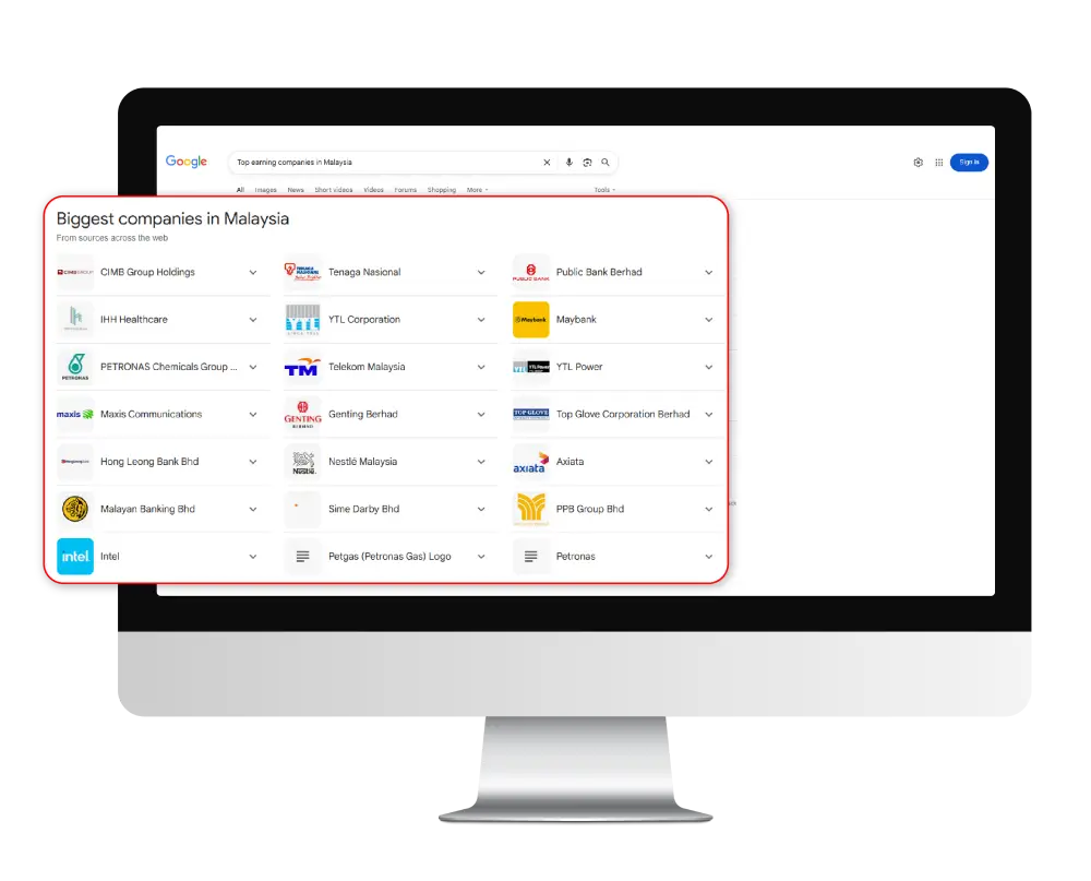 Featured snippets on Google search