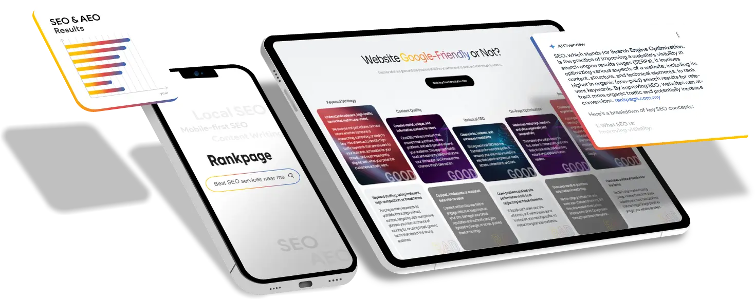 mobile phone and tablet with Rankpage SEO HK company website